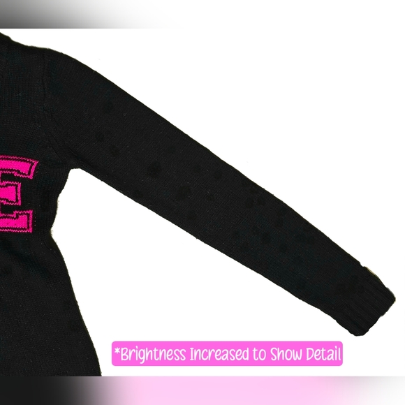 🔵 LEI Juniors Black Pink Knit LOVE Dipped High-Low Crewneck Sweater Small - Picture 6 of 11